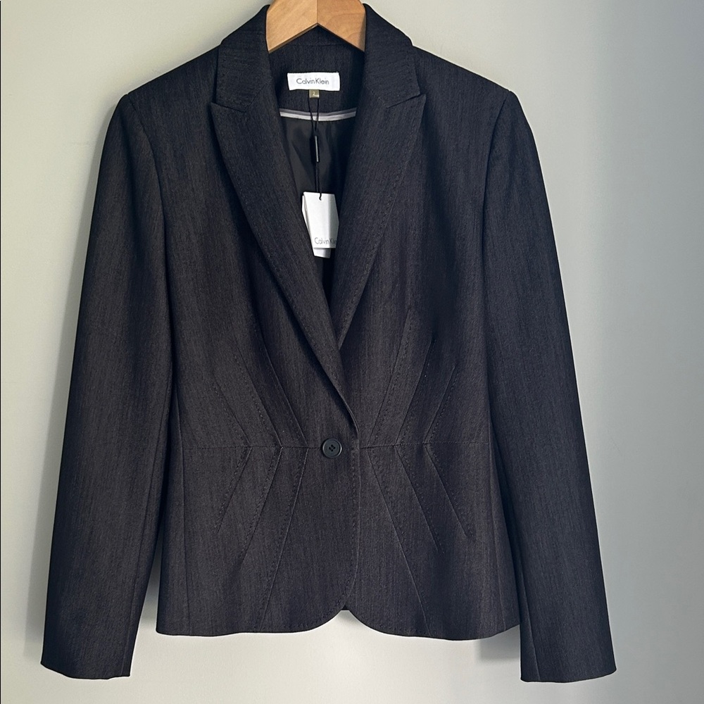 Calvin Klein Women's Charcoal Blazer Jacket Seamed Office Career‎ Size 2 NWT